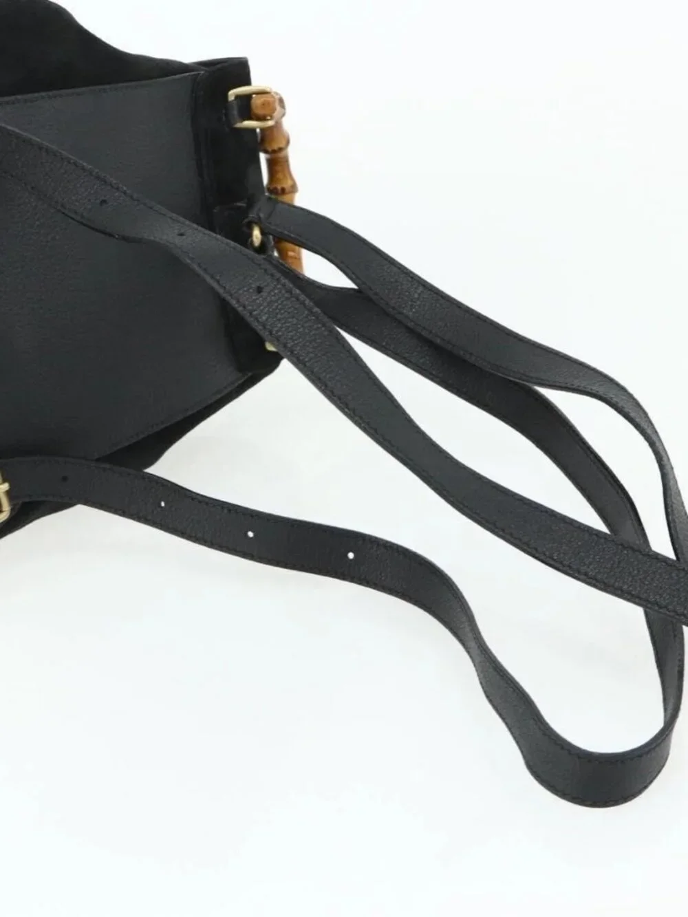 GUCCI Bamboo Backpack Suede Black Gold 003 2034 0030 Auth 177116